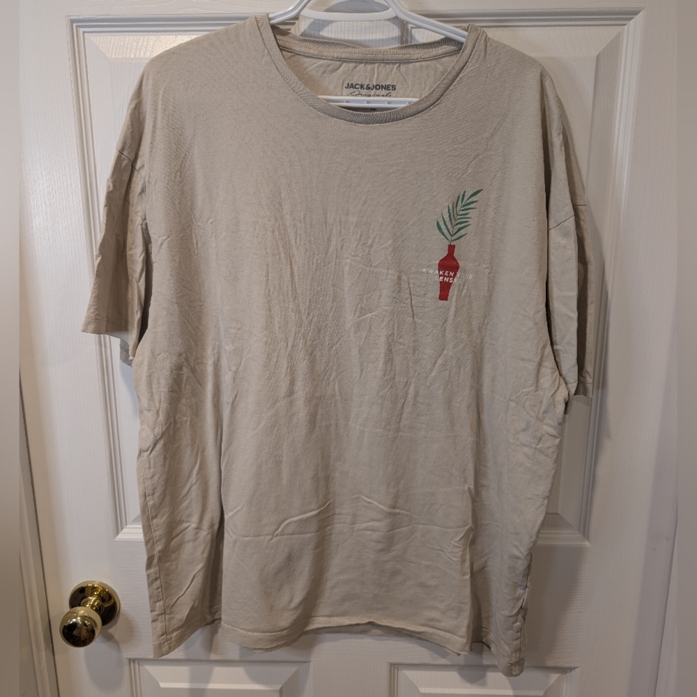 Jack & Jones Tan T-Shirt with Red Graphic